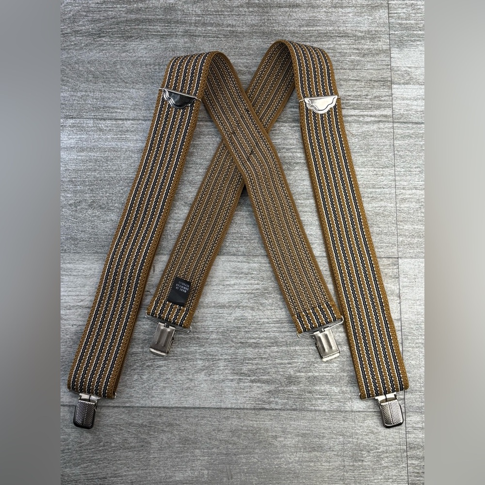 Unbranded X Back Clip Down Suspenders Braces Striped 2” Work Wear Adjustable